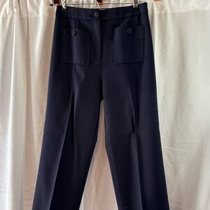 Sezane Navy Wide-Leg Trousers with Front Patch Pockets